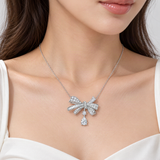 Butterfly Bow Drop Necklace with D-Color VVS1 Moissanite – worn by a woman, true-to-size [FITINY]