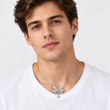 Butterfly Bow Drop Necklace with D-Color VVS1 Moissanite – worn by a man, true-to-size [FITINY]