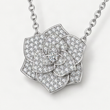 Camellia Pendant Necklace with Brilliant D-Color VVS1 Moissanite Stones in 925 Sterling Si – close-up of the setting and stone [FITINY]