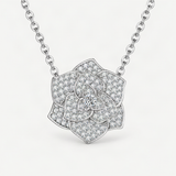 Camellia Pendant Necklace with Brilliant D-Color VVS1 Moissanite Stones in 925 Sterling Si – product photo [FITINY]