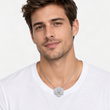 Camellia Pendant Necklace with Brilliant D-Color VVS1 Moissanite Stones in 925 Sterling Si – worn by a man, true-to-size [FITINY]