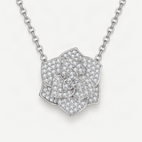 Camellia Pendant Necklace with Brilliant D-Color VVS1 Moissanite Stones in 925 Sterling Si – White Gold option [FITINY]