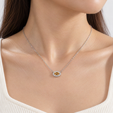Champagne D-Color VVS1 Moissanite Pendant Necklace in Sterling Silver – worn by a woman, true-to-size [FITINY]