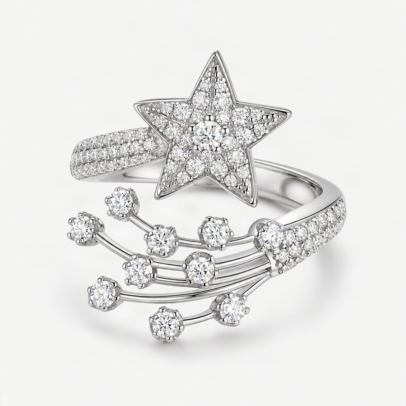 Comet Star D-Color VVS1 Moissanite Engagement Ring in Sterling Silver – product photo [FITINY]