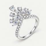 Crown Stack Engagement Ring: D-E Color D-Color VVS1 Moissanite Drop-Cut Solitaire in Sterl – close-up of the setting and stone [FITINY]