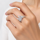 Crown Stack Engagement Ring: D-E Color D-Color VVS1 Moissanite Drop-Cut Solitaire in Sterl – worn by a woman, true-to-size [FITINY]