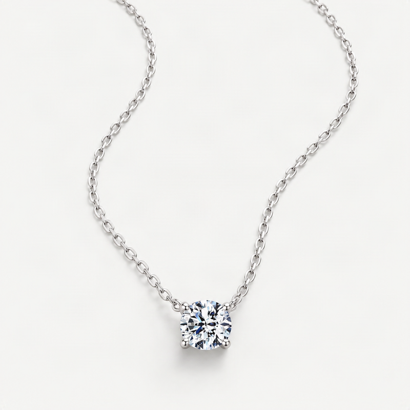 Minimalist Four-Prong Moissanite Pendant Necklace in Sterling Silver – product photo [FITINY]