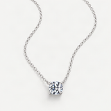 Minimalist Four-Prong Moissanite Pendant Necklace in Sterling Silver – product photo [FITINY]