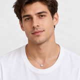 Minimalist Four-Prong Moissanite Pendant Necklace in Sterling Silver – worn by a man, true-to-size [FITINY]