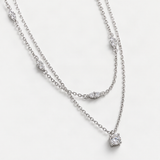 Geometric Double-Layer Clavicle Necklace in Sterling Silver with Sparkling D-Color VVS1 Mo – close-up of the setting and stone [FITINY]