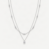 Geometric Double-Layer Clavicle Necklace in Sterling Silver with Sparkling D-Color VVS1 Mo – product photo [FITINY]