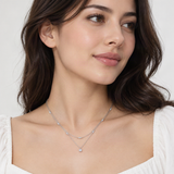 Geometric Double-Layer Clavicle Necklace in Sterling Silver with Sparkling D-Color VVS1 Mo – worn by a woman, true-to-size [FITINY]