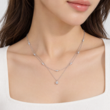 Geometric Double-Layer Clavicle Necklace in Sterling Silver with Sparkling D-Color VVS1 Mo – worn by a woman, true-to-size [FITINY]