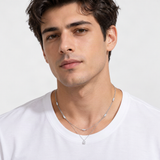 Geometric Double-Layer Clavicle Necklace in Sterling Silver with Sparkling D-Color VVS1 Mo – worn by a man, true-to-size [FITINY]