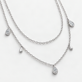 Geometric Double-Layer Drop Pendant Necklace in Sterling Silver with D-Color VVS1 Moissani – close-up of the setting and stone [FITINY]