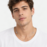 Geometric Double-Layer Drop Pendant Necklace in Sterling Silver with D-Color VVS1 Moissani – worn by a man, true-to-size [FITINY]
