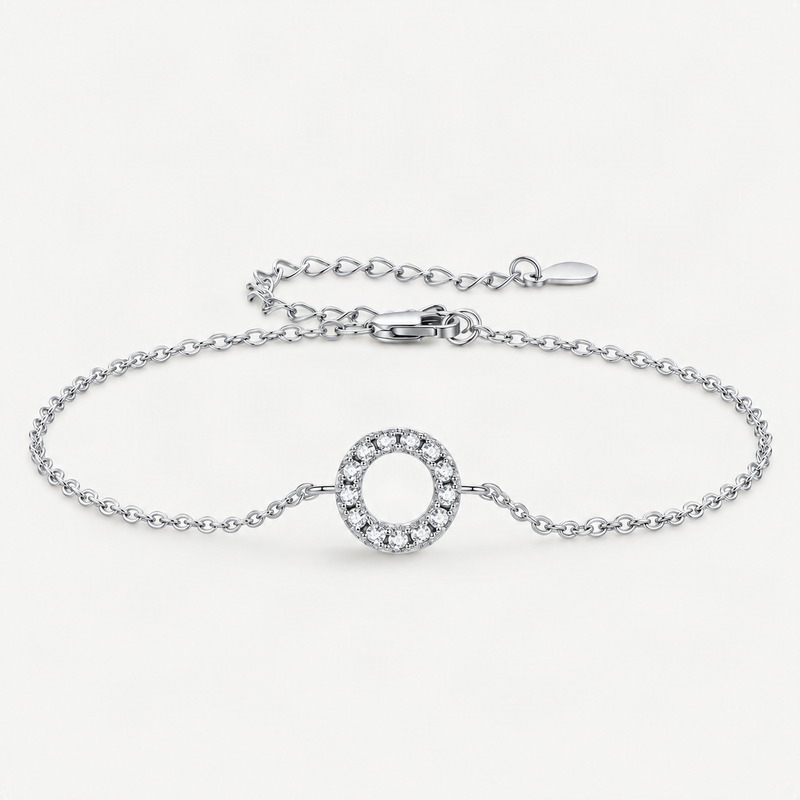 Geometric Circle D-Color VVS1 Moissanite Bracelet in Sterling Silver for Women – product photo [FITINY]