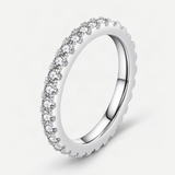 Geometric D-Color VVS1 Moissanite-Pave Engagement Ring in Sterling Silver – close-up of the setting and stone [FITINY]