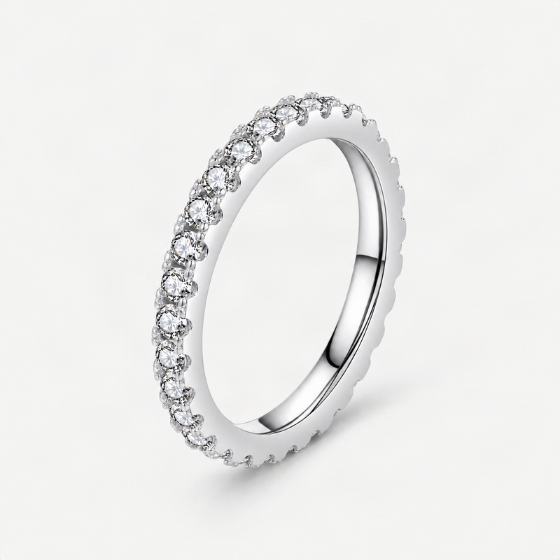 Geometric D-Color VVS1 Moissanite-Pave Engagement Ring in Sterling Silver – product photo [FITINY]