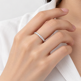 Geometric D-Color VVS1 Moissanite-Pave Engagement Ring in Sterling Silver – worn by a woman, true-to-size [FITINY]
