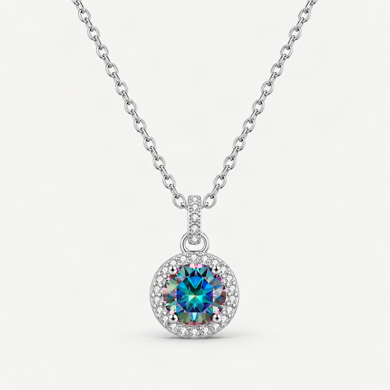 Geometric Rainbow D-Color VVS1 Moissanite Pendant Necklace in Sterling Silver – product photo [FITINY]