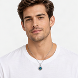 Geometric Rainbow D-Color VVS1 Moissanite Pendant Necklace in Sterling Silver – worn by a man, true-to-size [FITINY]