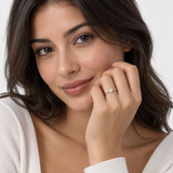 Heart-Shaped D-Color VVS1 Moissanite Engagement Ring in Sterling Silver – worn by a woman, true-to-size [FITINY]