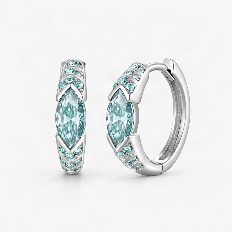 Horus Eye Emerald-Blue Moissanite Stud Earrings – product photo [FITINY]