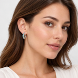 Horus Eye Emerald-Blue Moissanite Stud Earrings – worn by a woman, true-to-size [FITINY]