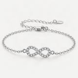 Infinity Symbol D-Color VVS1 Moissanite Bracelet in Sterling Silver – close-up of the setting and stone [FITINY]