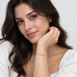 Infinity Symbol D-Color VVS1 Moissanite Bracelet in Sterling Silver – worn by a woman, true-to-size [FITINY]