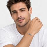 Infinity Symbol D-Color VVS1 Moissanite Bracelet in Sterling Silver – worn by a man, true-to-size [FITINY]