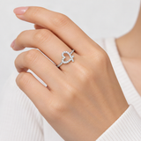 Irregular Heart-Shaped D-Color VVS1 Moissanite Engagement Ring in Sterling Silver – worn by a woman, true-to-size [FITINY]