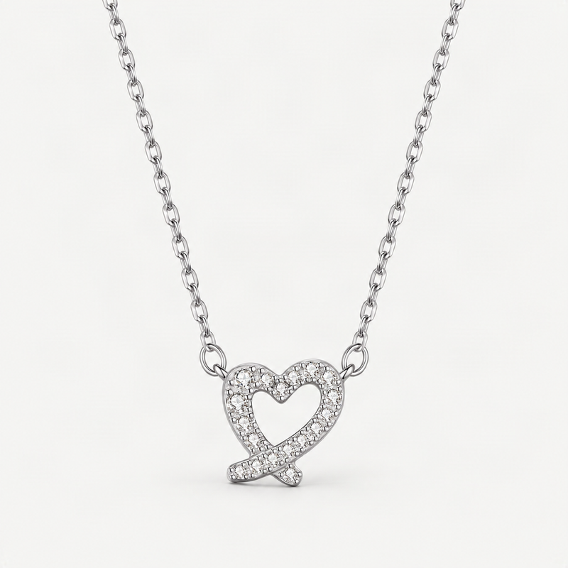 Irregular Heart Pendant Necklace in Sterling Silver with D-Color VVS1 Moissanite Accent – product photo [FITINY]