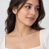 Irregular Heart Pendant Necklace in Sterling Silver with D-Color VVS1 Moissanite Accent – worn by a woman, true-to-size [FITINY]