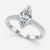Marquise-Cut D-Color VVS1 Moissanite Engagement Ring in Sterling Silver – close-up of the setting and stone [FITINY]