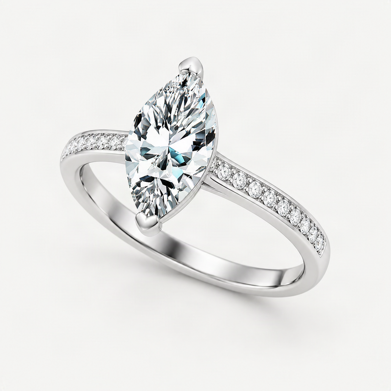 Marquise-Cut D-Color VVS1 Moissanite Engagement Ring in Sterling Silver – product photo [FITINY]