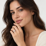 Marquise-Cut D-Color VVS1 Moissanite Engagement Ring in Sterling Silver – worn by a woman, true-to-size [FITINY]