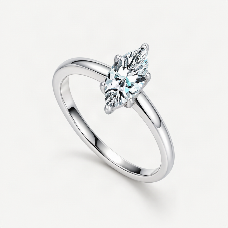 Marquise-Cut D-Color VVS1 Moissanite Engagement Ring in Sterling Silver – product photo [FITINY]