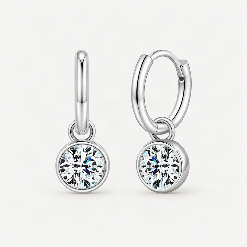 Round D-Color VVS1 Moissanite Bubble Pendant Earrings in Sterling Silver – product photo [FITINY]