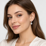 Round D-Color VVS1 Moissanite Bubble Pendant Earrings in Sterling Silver – worn by a woman, true-to-size [FITINY]