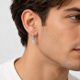 Round D-Color VVS1 Moissanite Bubble Pendant Earrings in Sterling Silver – worn by a man, true-to-size [FITINY]