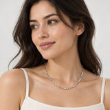 Stackable 3mm Round D-Color VVS1 Moissanite Pendant Necklace in Sterling Silver with 18K G – worn by a woman, true-to-size [FITINY]