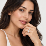 D-Color VVS1 Moissanite Solitaire Engagement Ring in Sterling Silver with White Gold Plati – worn by a woman, true-to-size [FITINY]