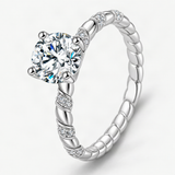 Round D-Color VVS1 Moissanite Solitaire Engagement Ring in Sterling Silver – close-up of the setting and stone [FITINY]