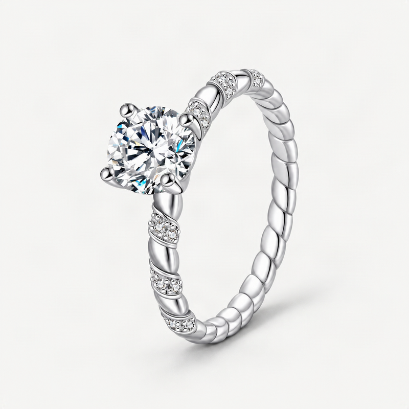 Round D-Color VVS1 Moissanite Solitaire Engagement Ring in Sterling Silver – product photo [FITINY]