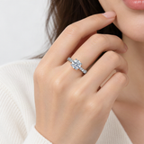 Round D-Color VVS1 Moissanite Solitaire Engagement Ring in Sterling Silver – worn by a woman, true-to-size [FITINY]