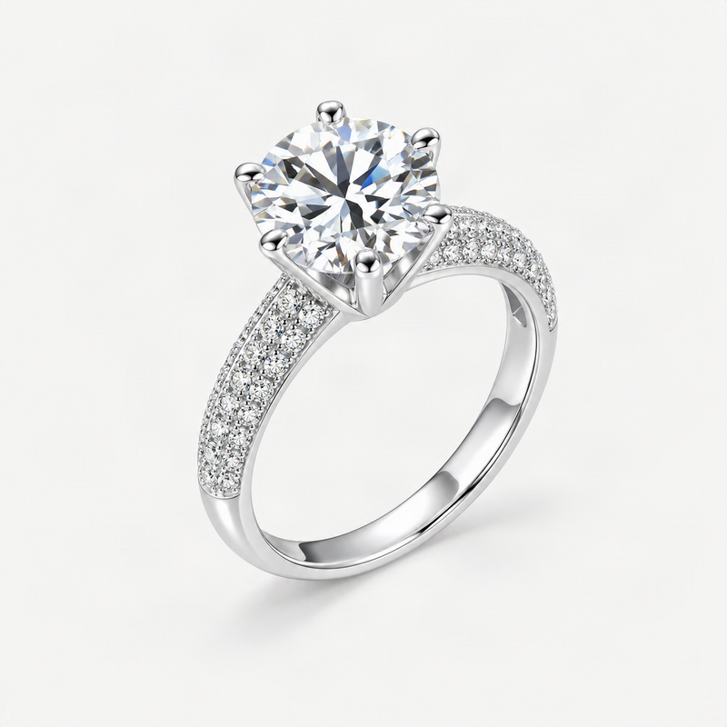 Moissanite Solitaire Ring in Sterling Silver with 18K White Gold Plating – product photo [FITINY]