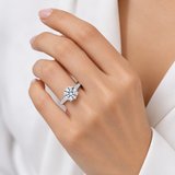Moissanite Solitaire Ring in Sterling Silver with 18K White Gold Plating – worn by a woman, true-to-size [FITINY]
