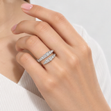 Double-Row Oval D-Color VVS1 Moissanite Stackable Engagement Ring for Women – worn by a woman, true-to-size [FITINY]